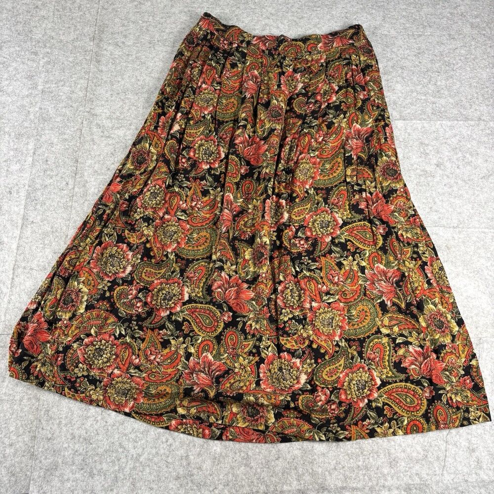 Vintage 80s 90s Options Melrose Large Rayon Floral Paisley Midi Skirt Boho USA
